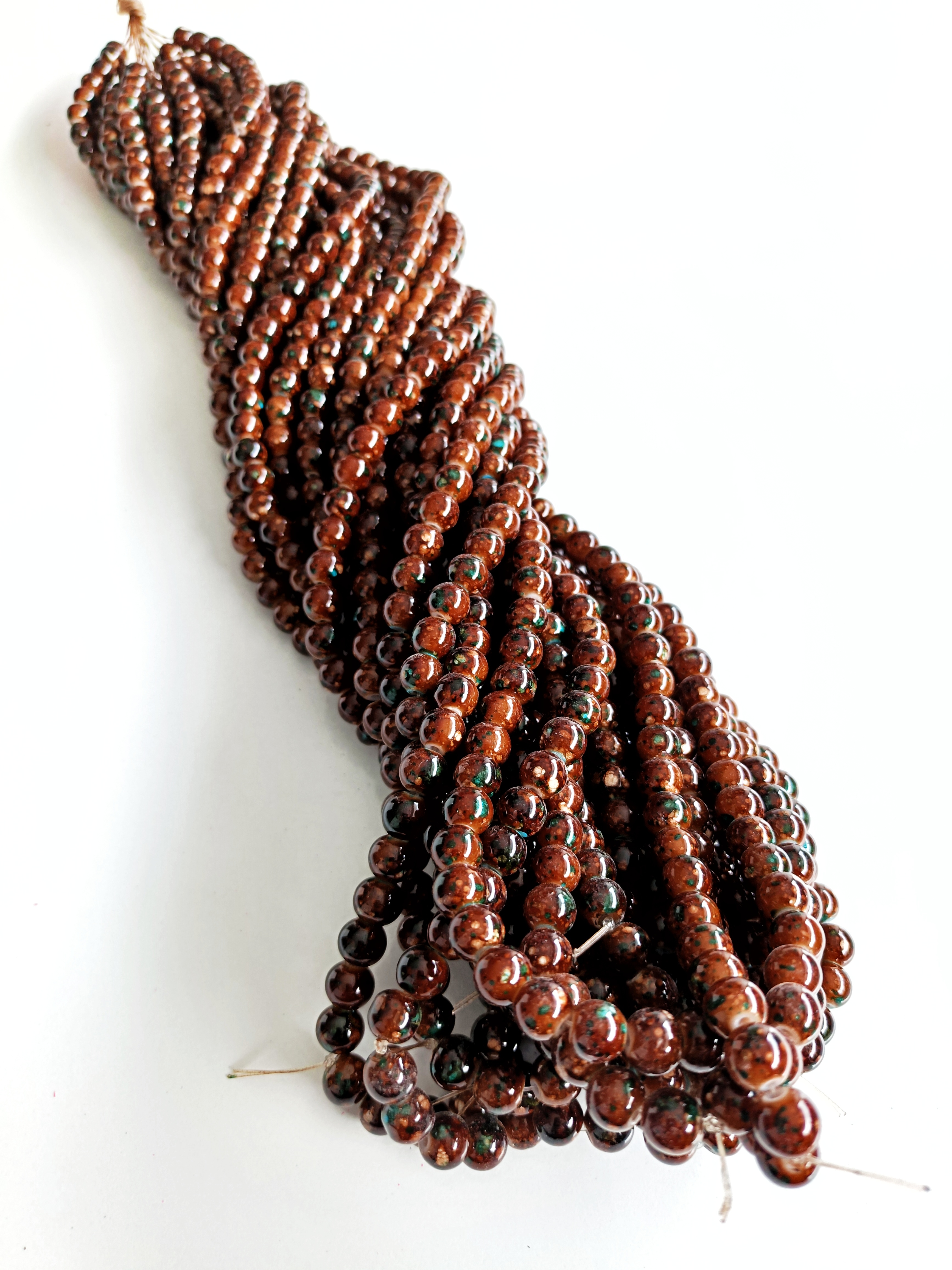 Desenli Kahverengi 8mm. Dizi Cam Boncuk