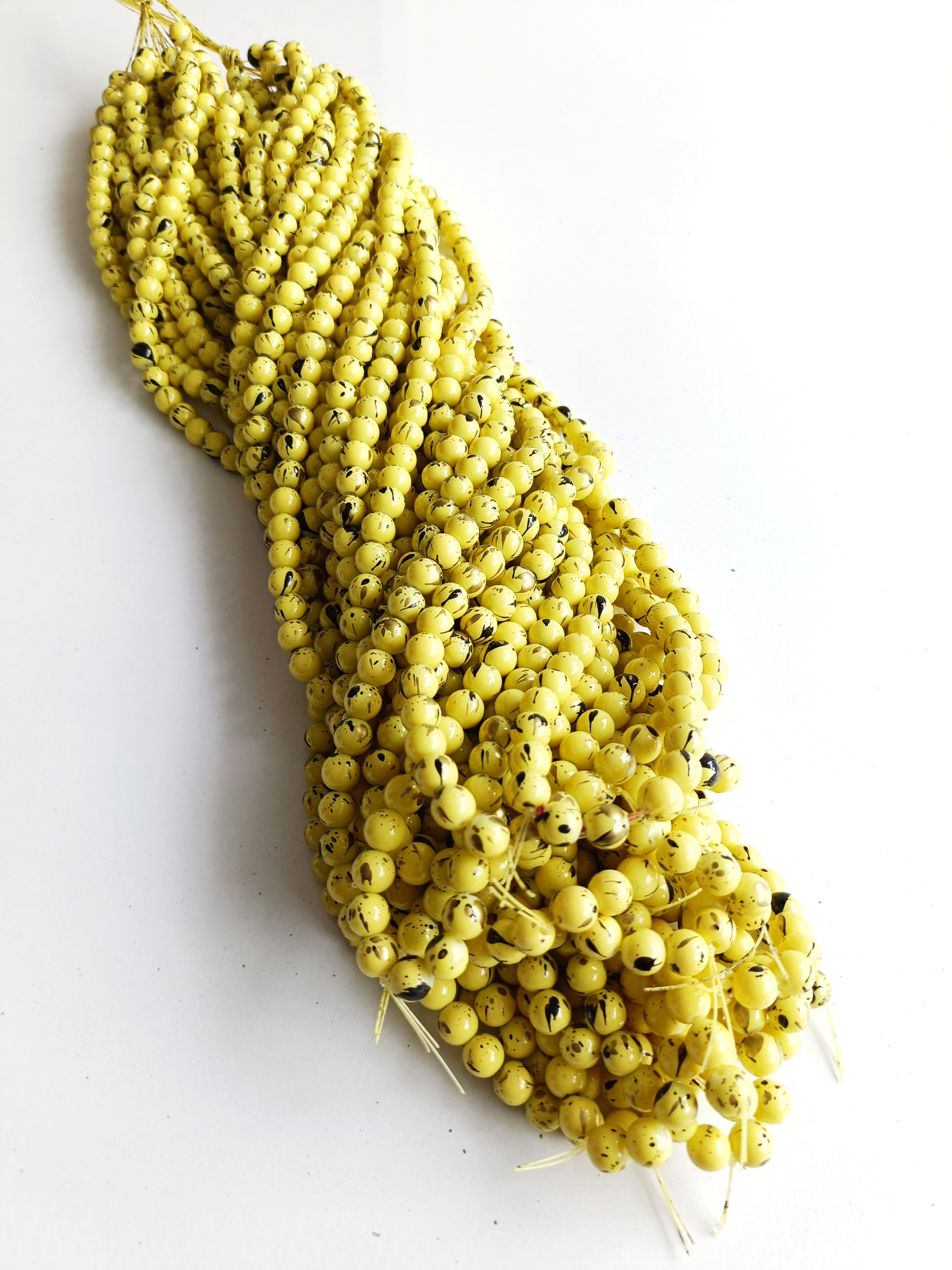 Sarı Desenli 8mm. Dizi Cam Boncuk