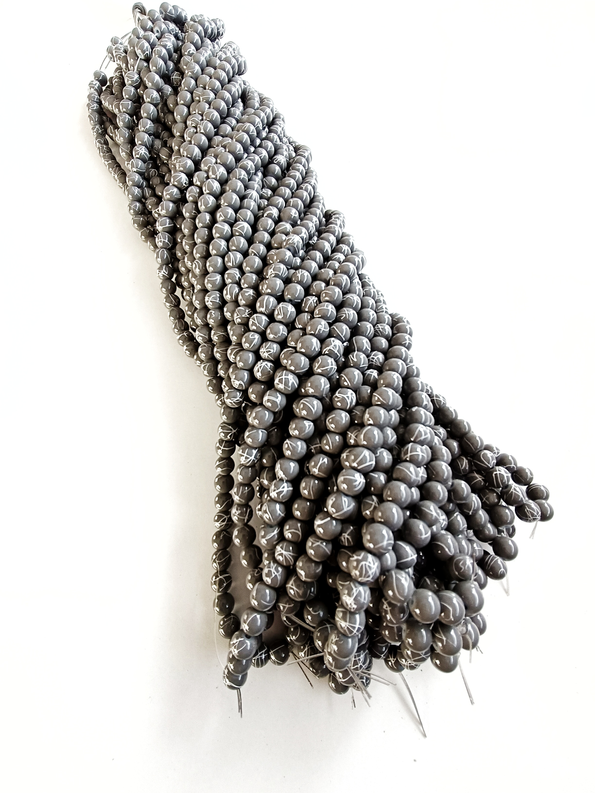 Damarlı Koyu Gri 8mm. Dizi Cam Boncuk