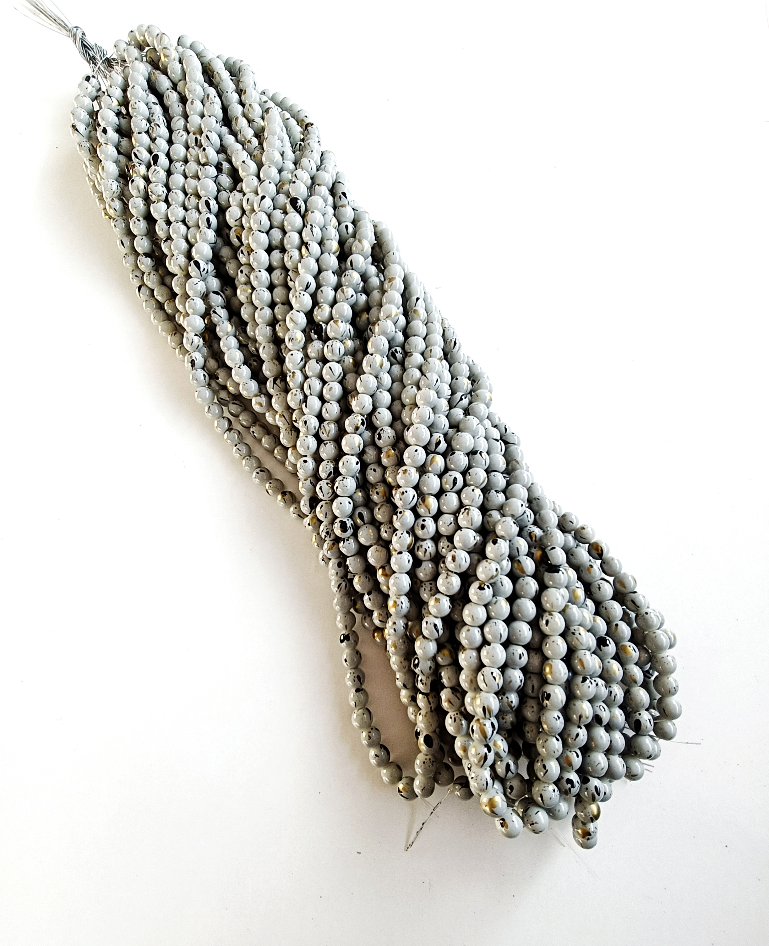 Gri Yaldızlı 8mm. Dizi Cam Boncuk