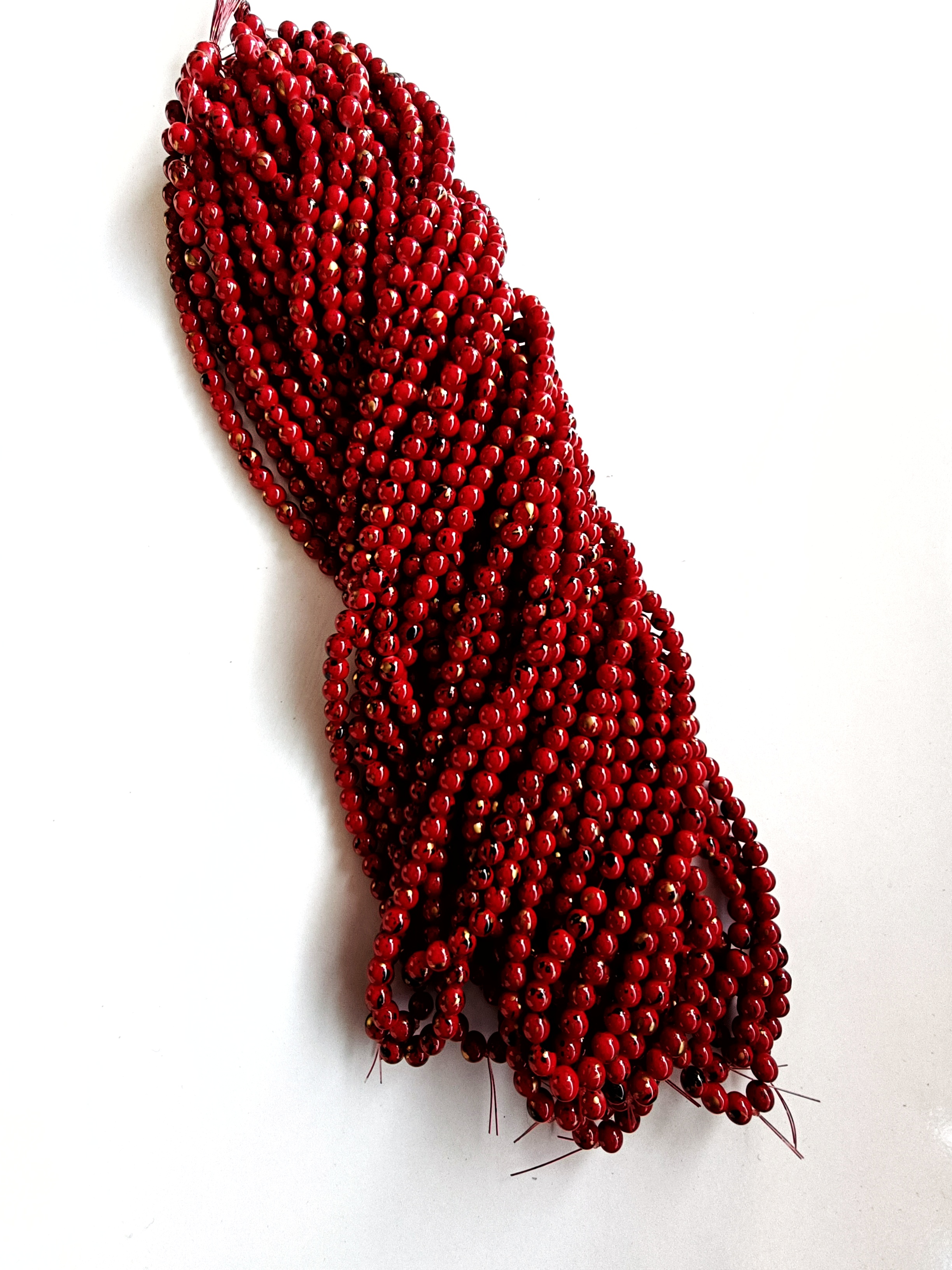 Kırmızı Yaldızlı 8mm. Dizi Cam Boncuk