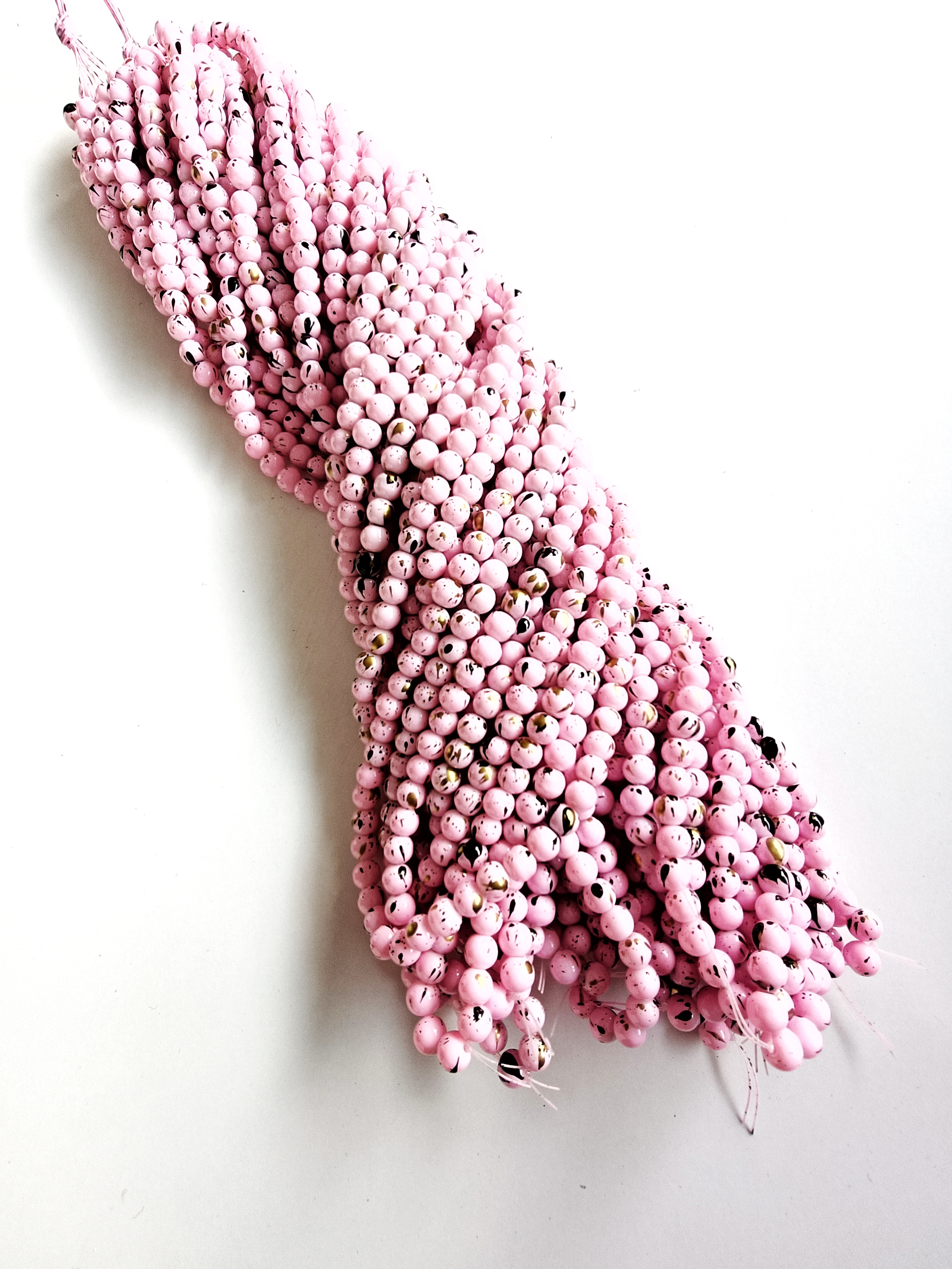 Pembe Yaldızlı 8mm. Dizi Cam Boncuk