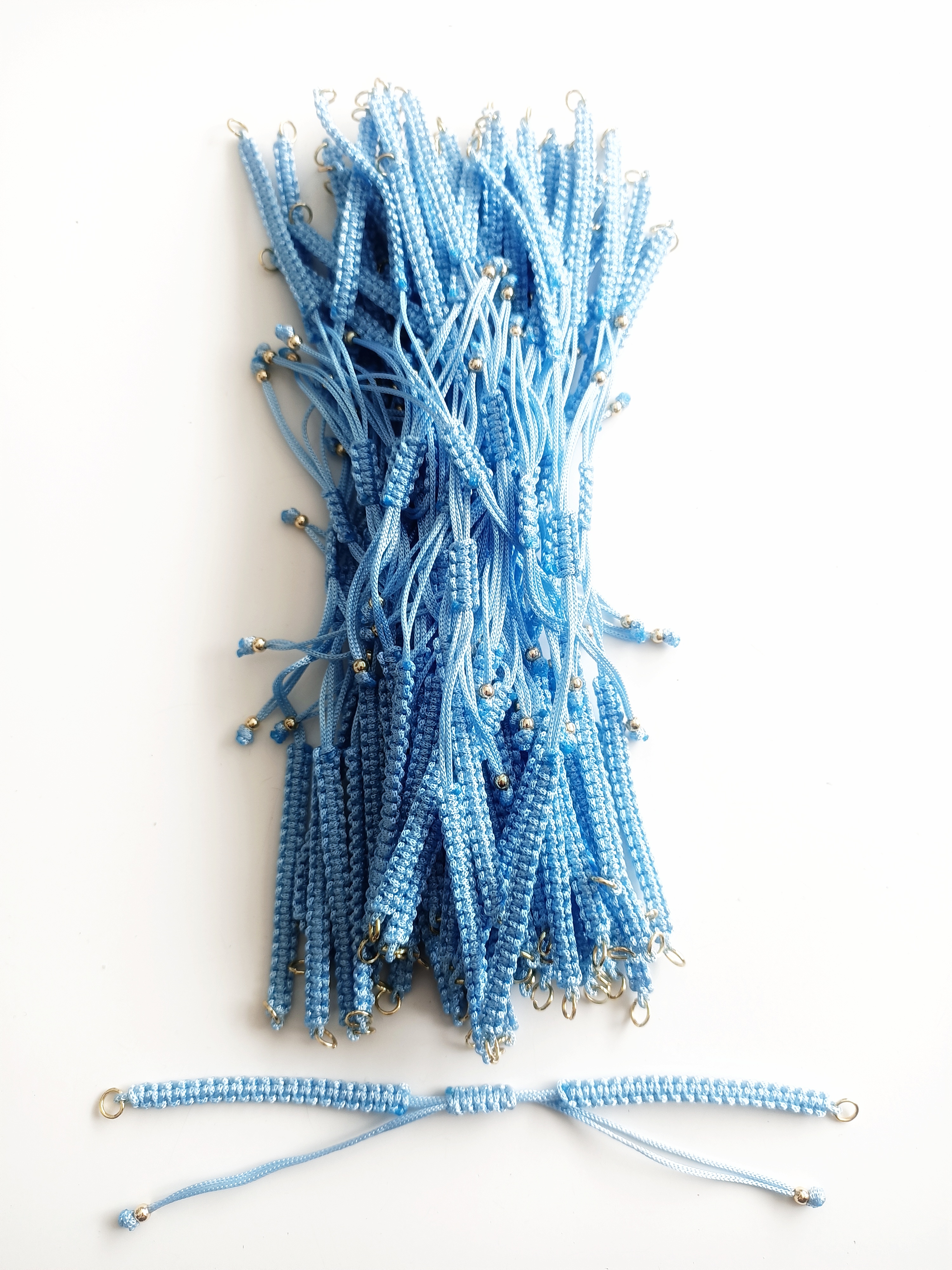 Hazır Asansörlü Makrome Örgü Bileklik İpi Bebek Mavisi