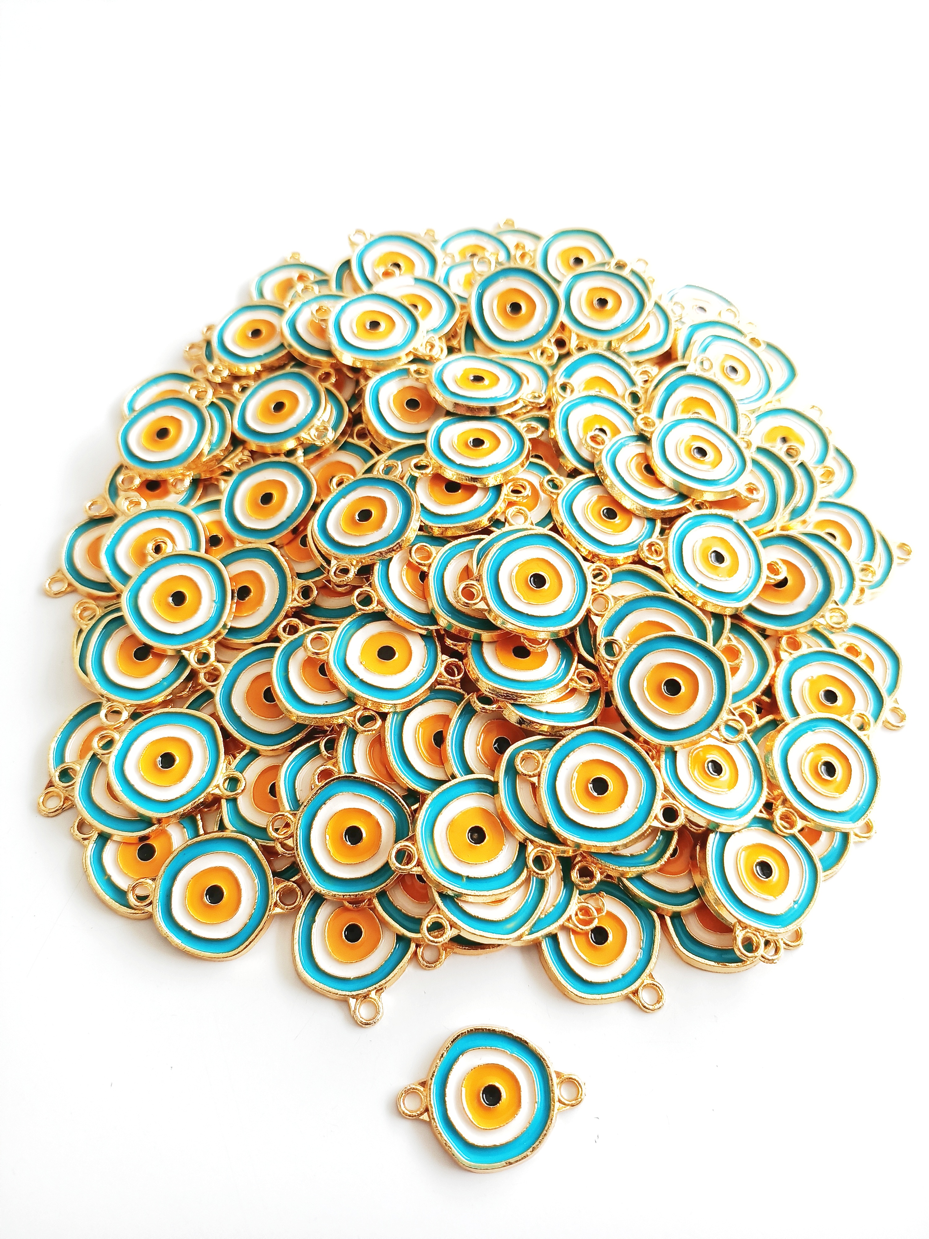 Gold Turkuaz Mineli Çift Kulp Nazar Takı Ucu