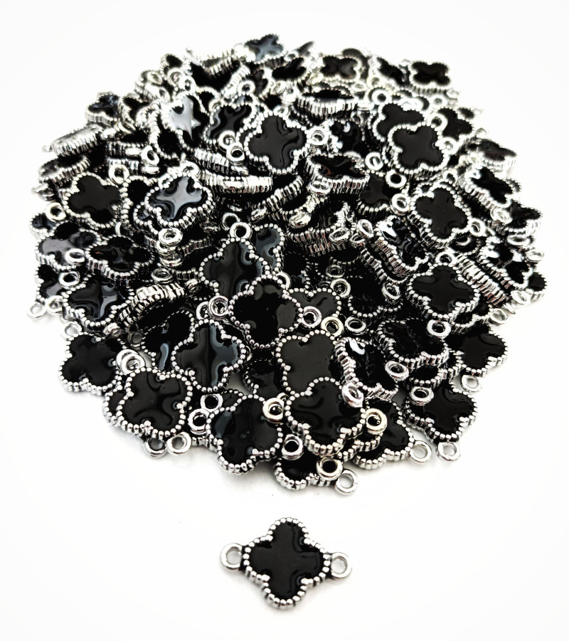 Silver Mineli Çift Kulp Siyah Yonca Takı Uçları