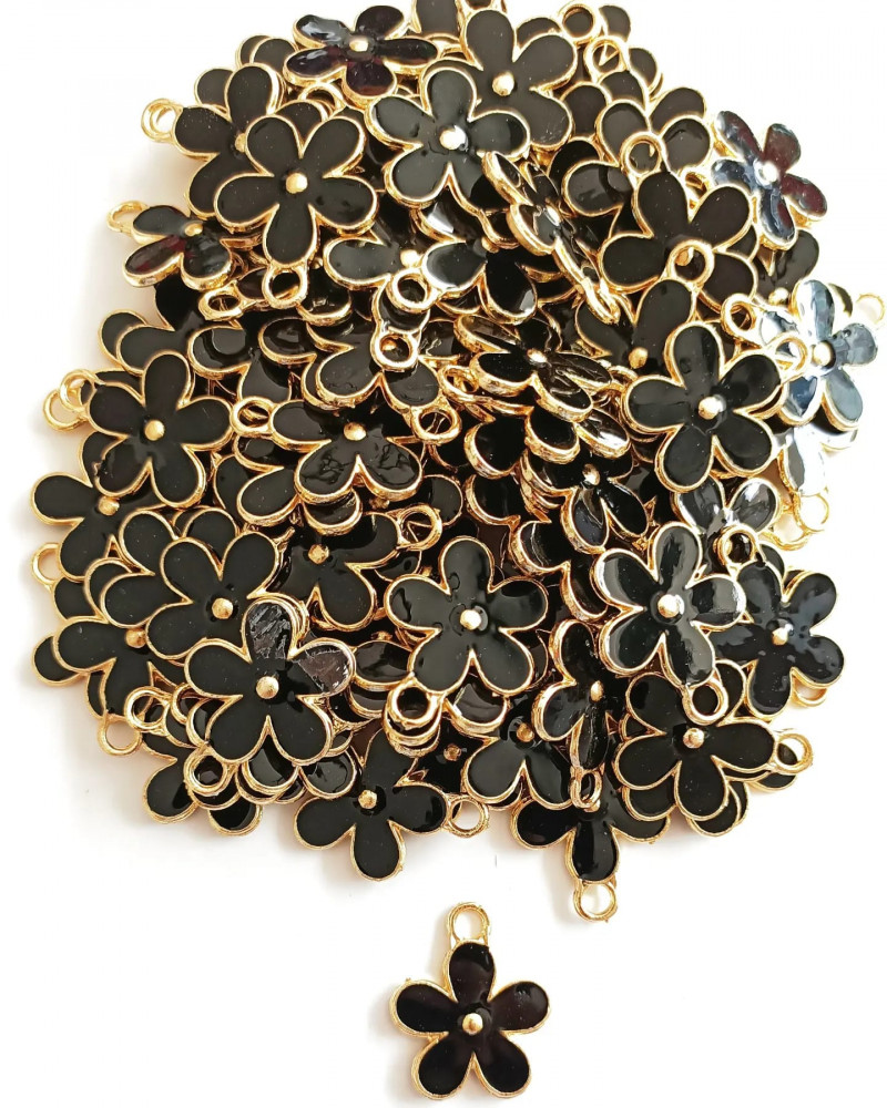 Siyah Mineli Çiçek Kolye Ucu