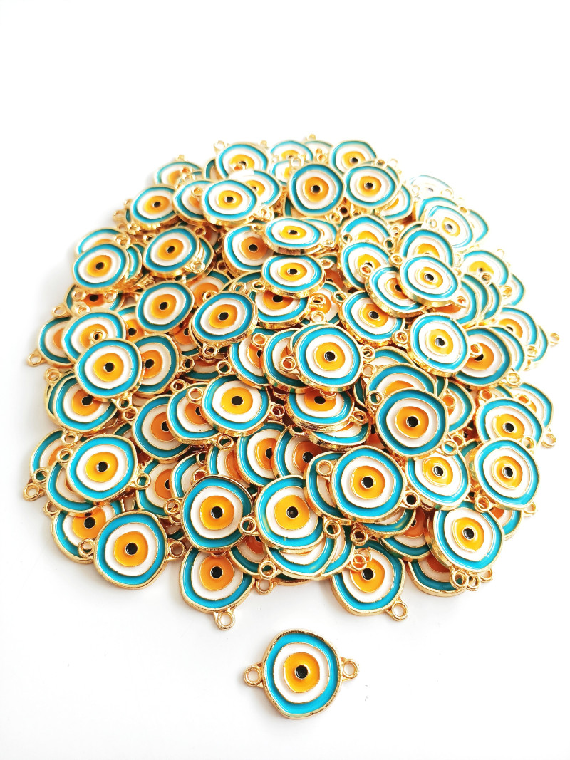 Gold Turkuaz Mineli Çift Kulp Nazar Takı Ucu