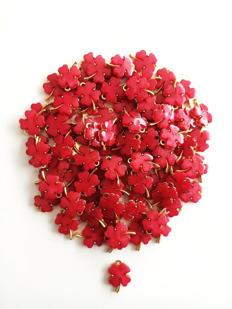 Gold Koyu Kırmızı Yonca Tek Kulp Takı Ucu