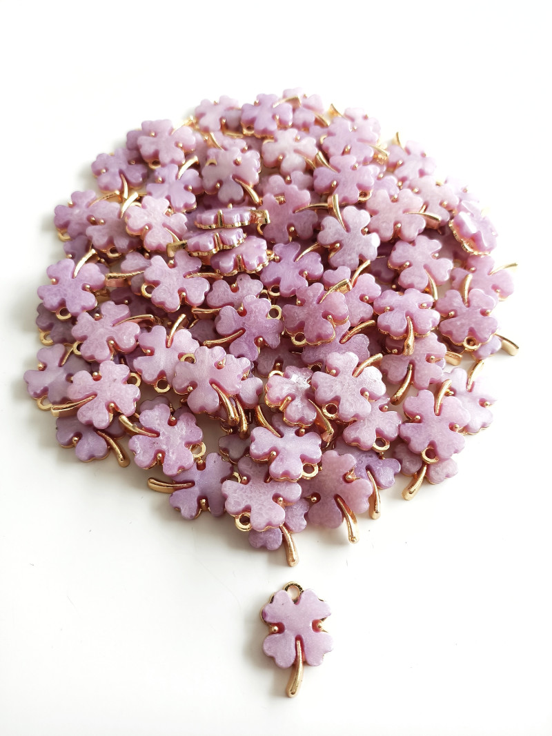 Gold Lila Yonca Tek Kulp Takı Ucu