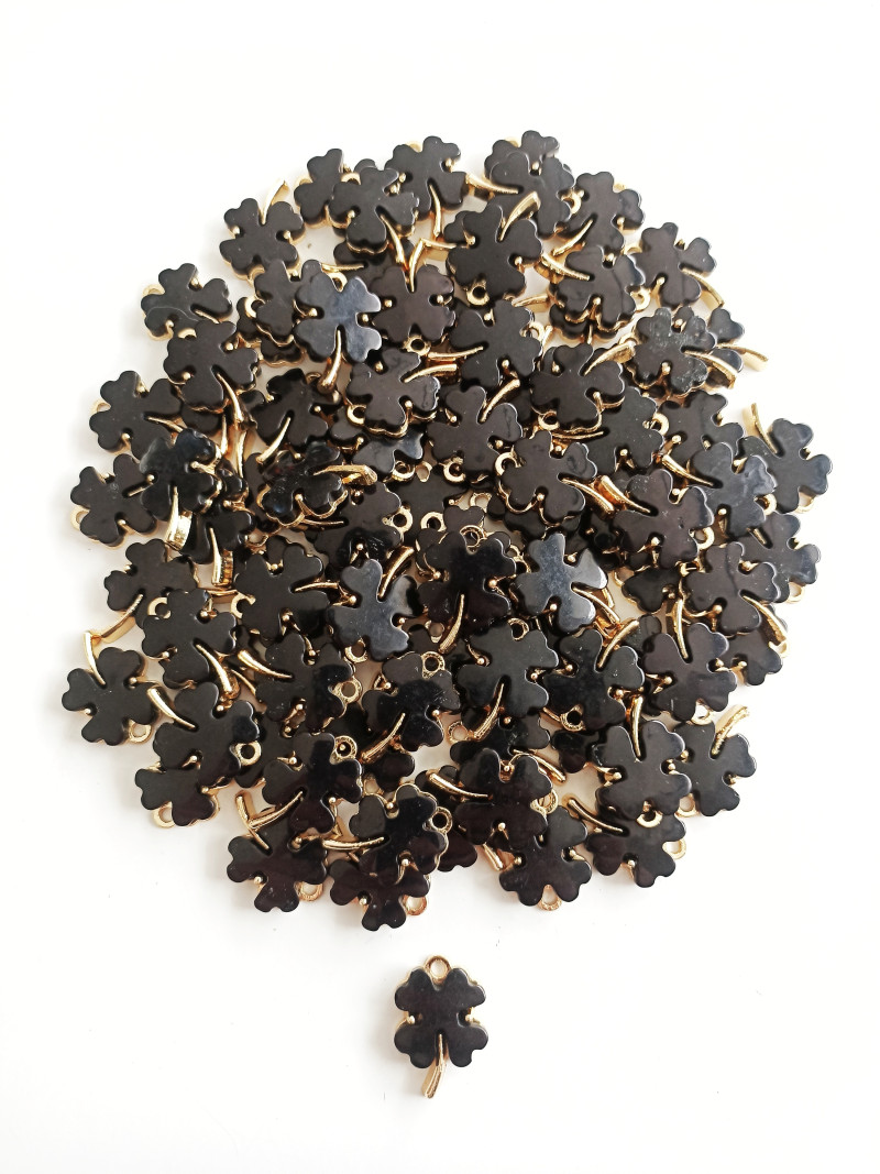 Gold Siyah Yonca Tek Kulp Takı Ucu