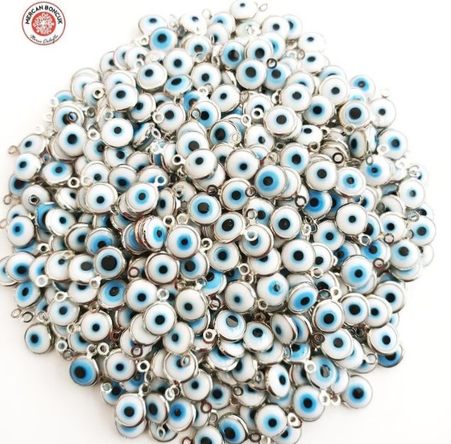  Gümüş Kaplama Kasalı Nazar Boncuğu(Beyaz)